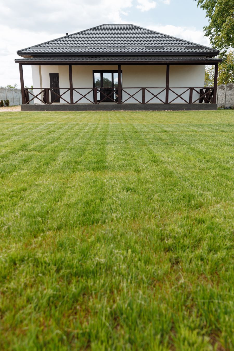 Modern house with a freshly laid lawn and new garden